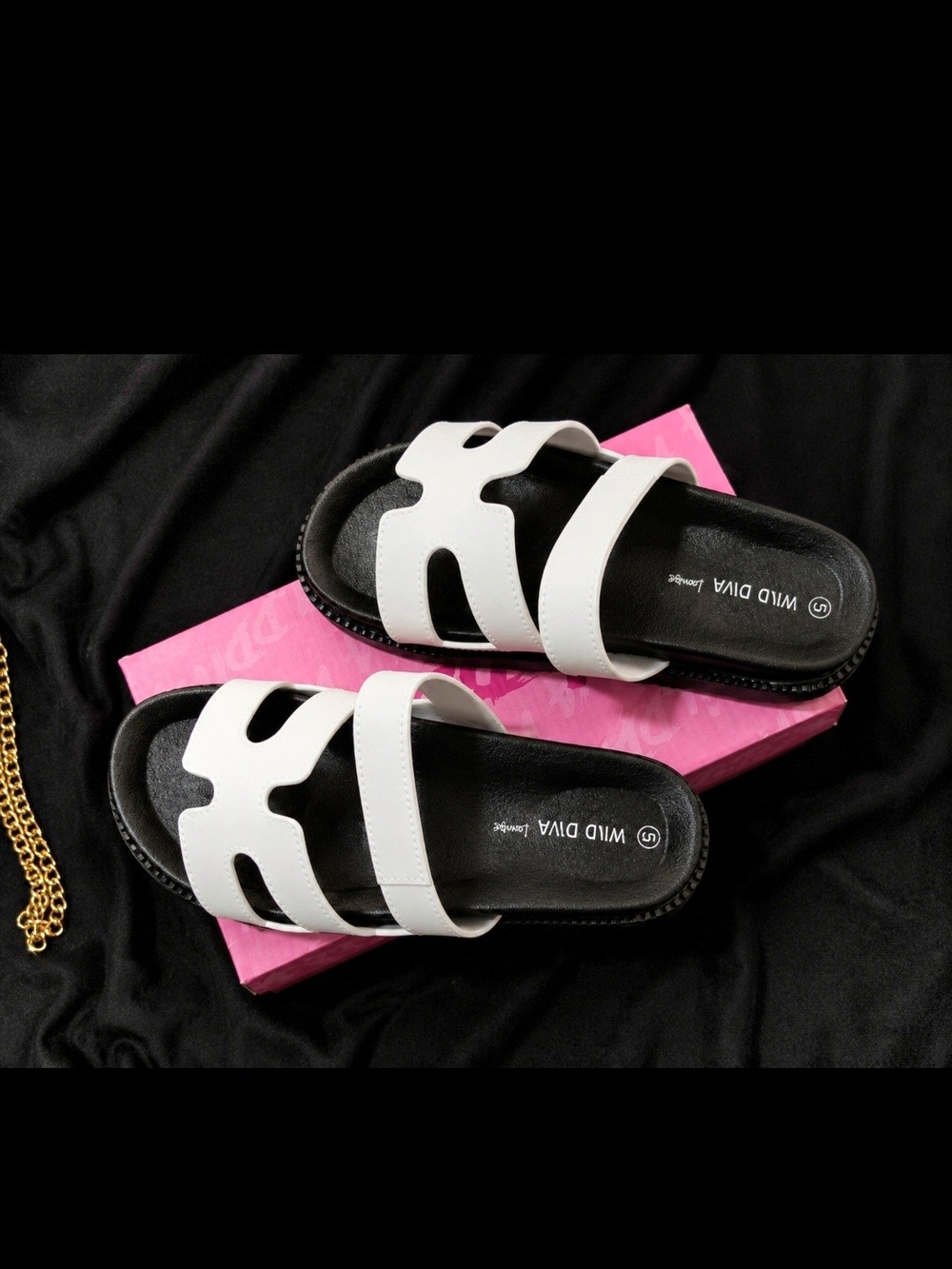 DIVA Lounge White Double-Strap Slide Sandals
